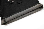 Yiaknis Wide-Leg Cropped Denim Trousers, Button Placket, Black – photo 14