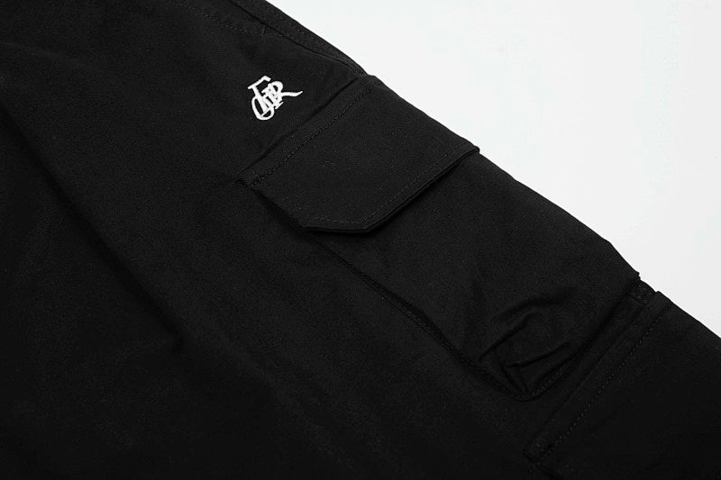 Yiaknis Black Wide-Leg Cargo Capri Pants with Side Pockets