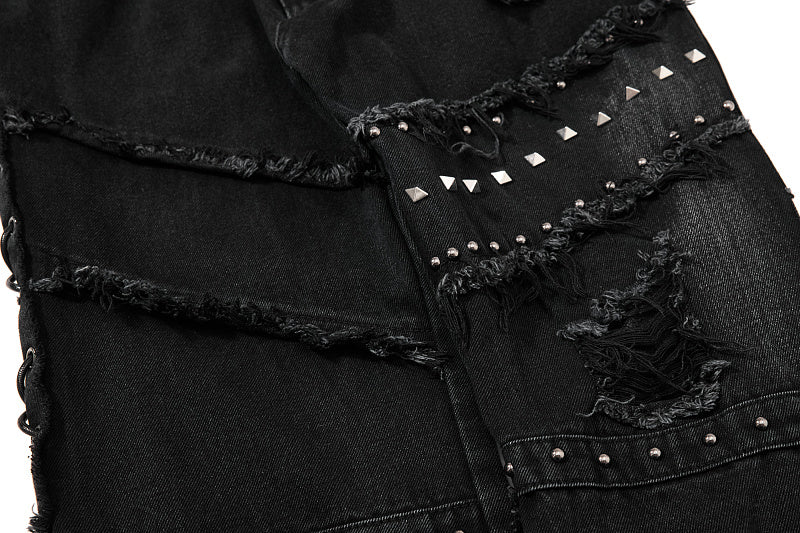 Yiaknis Black Flared Jeans with Studs and Lace-Up Panels