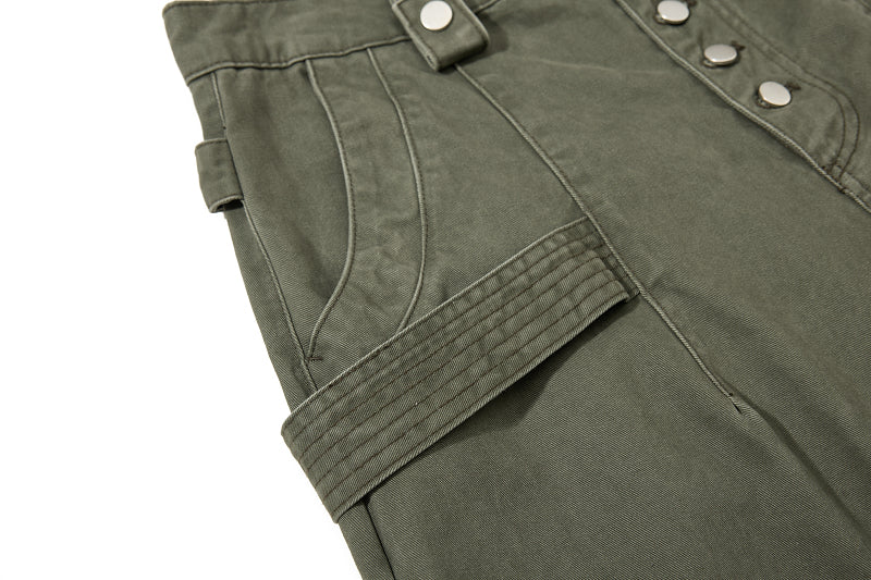 Yiaknis Wide-Leg Cropped Cargo Trousers, Button Fly, Green and Khaki – photo 14