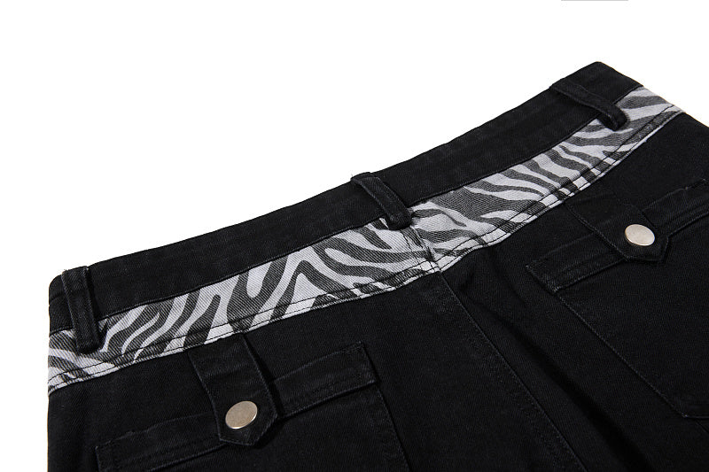 Yiaknis Black Flared Trousers with Zebra-Print Panels, Black