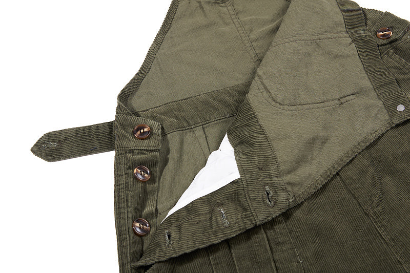 Yiaknis Corduroy Overalls with Adjustable Straps - Army Green, Black