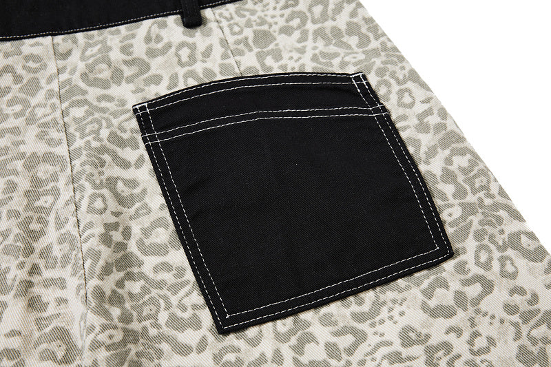Yiaknis Leopard Print Overalls with Black Bib and Adjustable Straps
