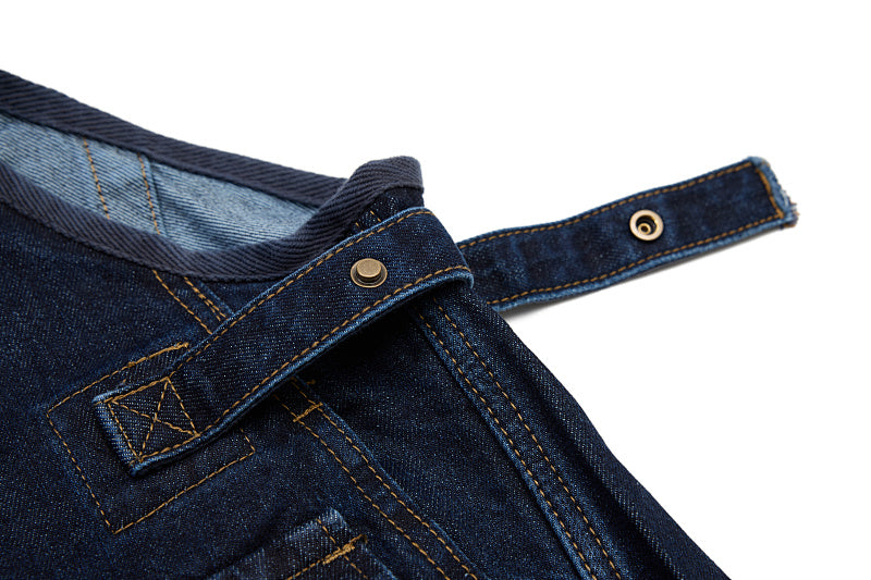 Yiaknis Dark Blue Denim Overalls with Zip and Cargo Pockets