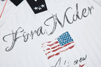 Yiaknis Men's Black and White V-Neck Polo Shirt, Script and Flag Print – photo 15