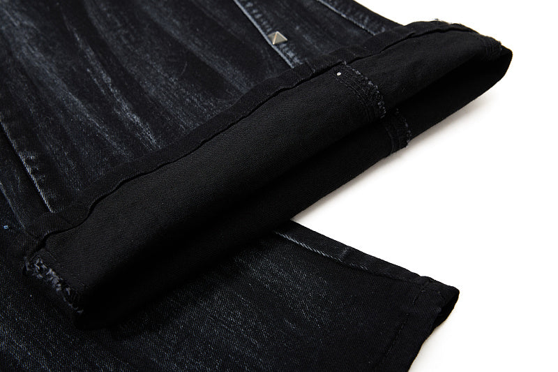Yiaknis Black Washed Flared Jeans with Leg Studs