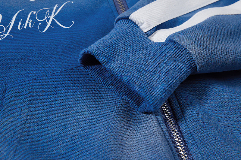 Yiaknis Zip-Up Hoodie and Sweatpants Set, Script Print, Blue and Black – photo 15