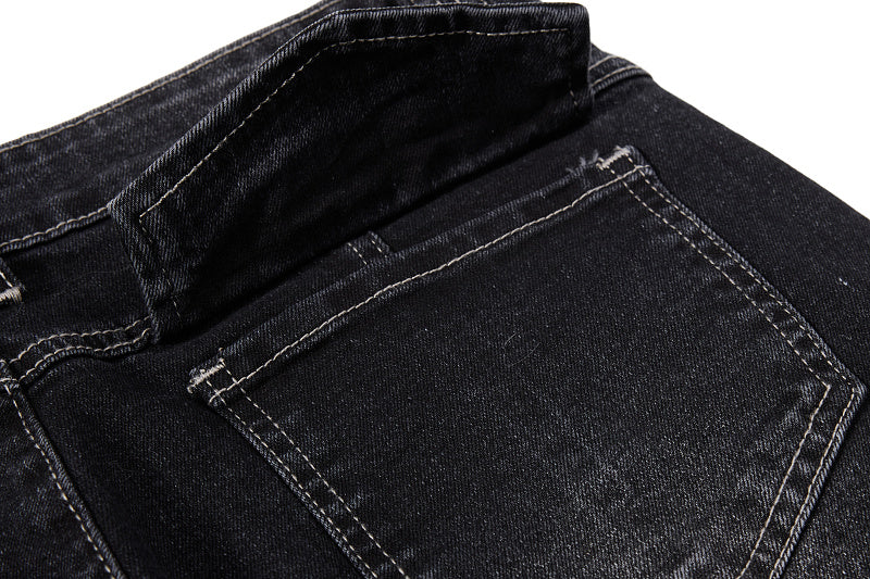 Yiaknis Black Washed Curved-Leg Jeans with Lace-Up Sides, Black