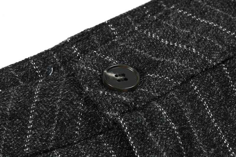 Yiaknis Black and Light Grey Pinstripe Wide-Leg Trousers, Belt Strap