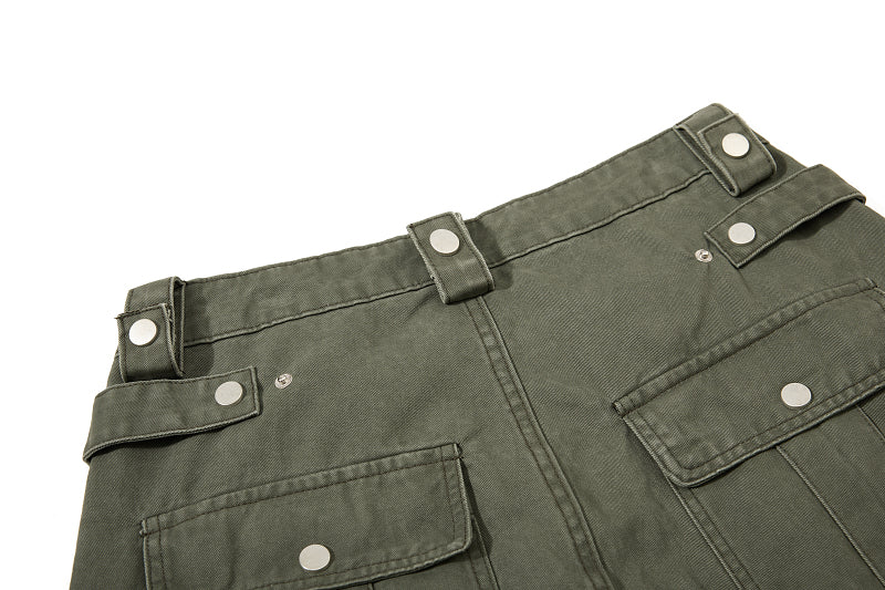 Yiaknis Wide-Leg Cropped Cargo Trousers, Button Fly, Green and Khaki – photo 15