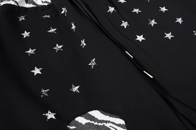 Yiaknis Wide-Leg Sweatpants, Star Print, Black and Light Grey