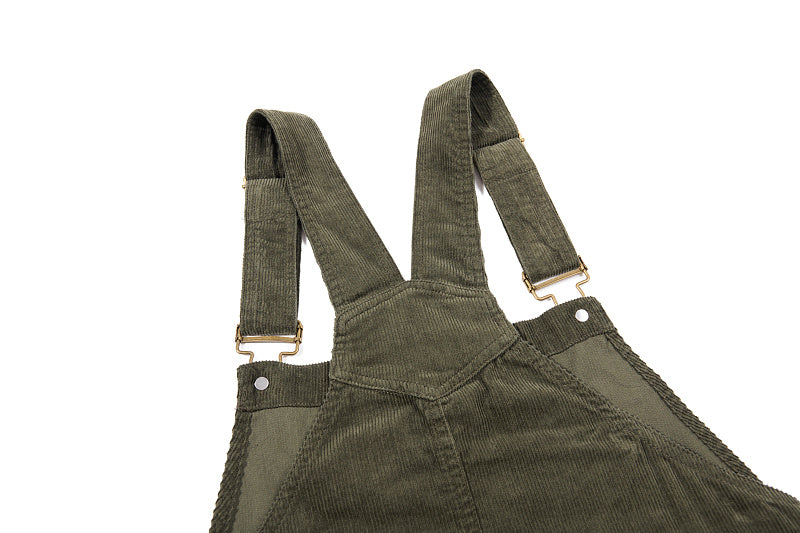 Yiaknis Corduroy Overalls with Adjustable Straps - Army Green, Black