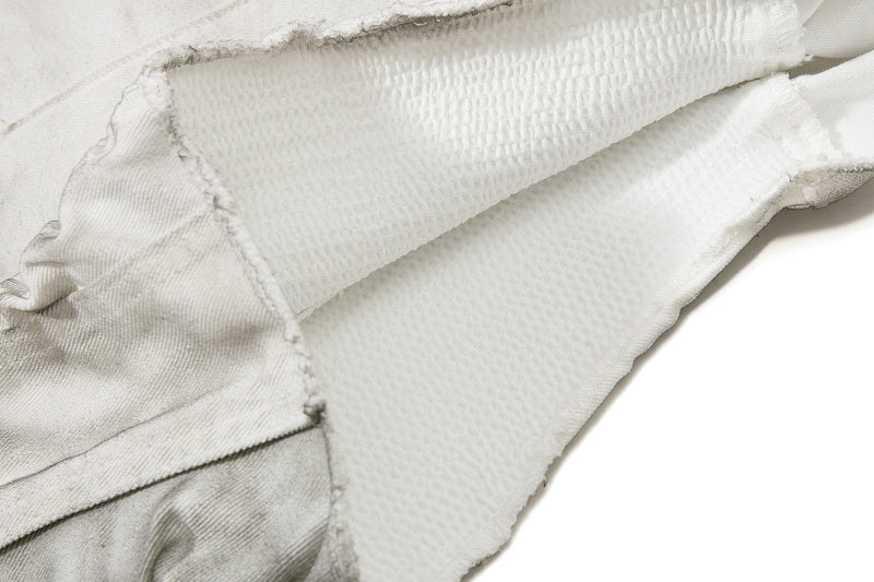 Yiaknis Wide-Leg Cropped Denim Trousers, Mesh Panels, Grey and White – photo 15
