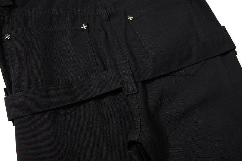 Yiaknis Black Flared Jeans with Buckle Leg Straps