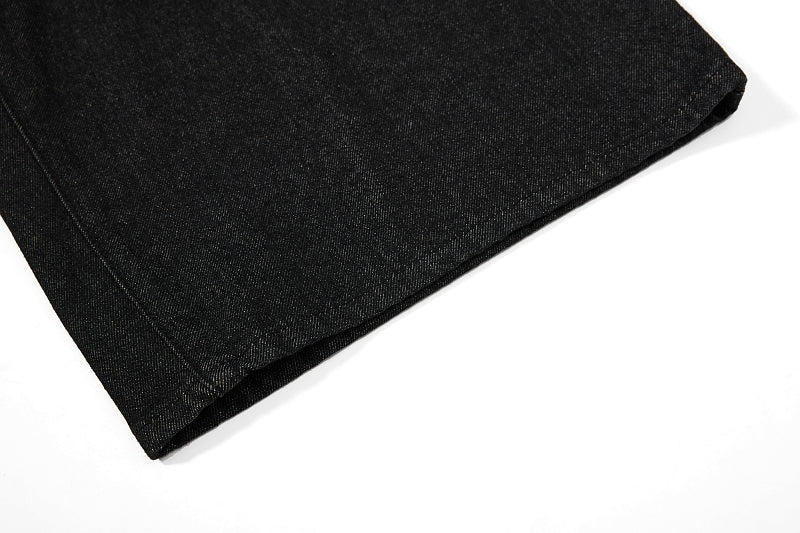 Yiaknis Wide-Leg Cropped Denim Trousers, Button Placket, Black – photo 15