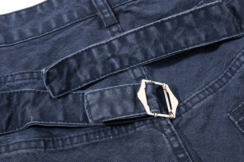Yiaknis Wide-Leg Cropped Denim Trousers, Button Fly, Blue and Khaki – photo 15