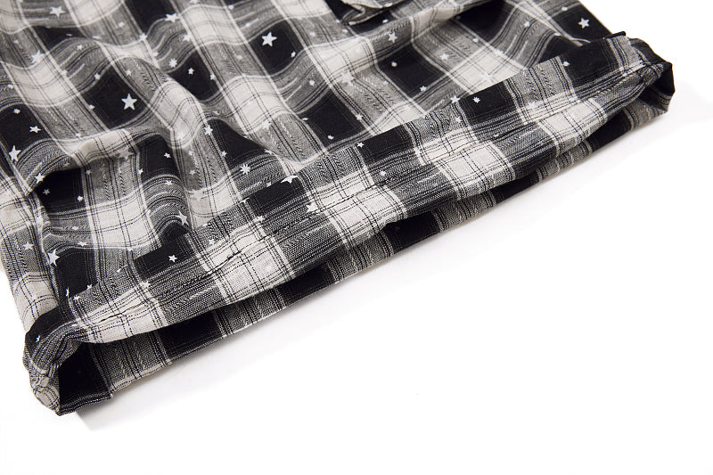 Yiaknis Black and White Plaid Wide-Leg Cropped Trousers, Star Print