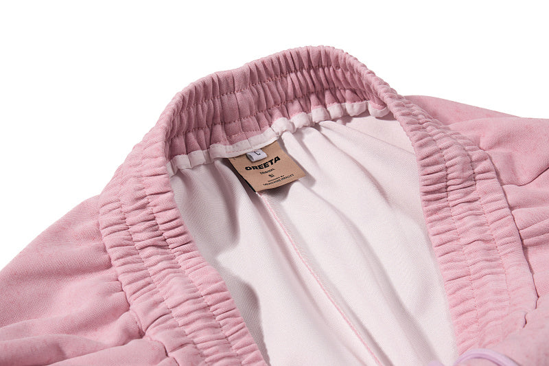 Yiaknis Wide-Leg Sweatpants with Button and Line Print, Pink and Blue