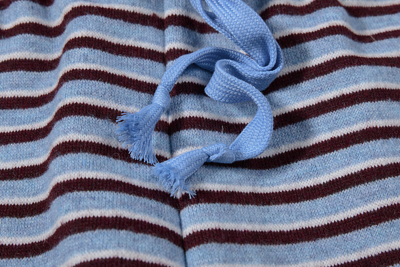 Yiaknis Wide-Leg Striped Sweatpants, Wing Print, Blue and Beige Stripes