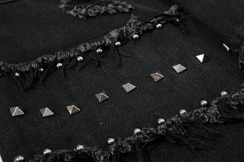 Yiaknis Black Flared Jeans with Studs and Lace-Up Panels