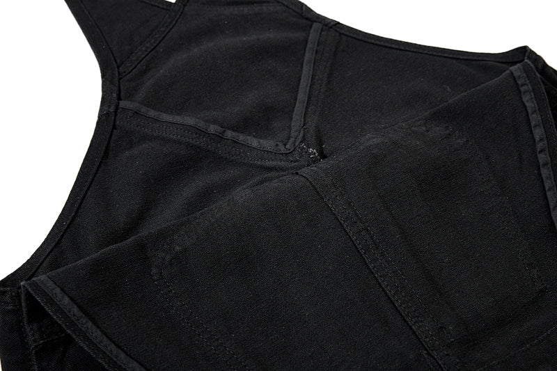 Yiaknis Wide-Leg Denim Overalls, Bib and Cargo Pockets, Dark Blue and Black – photo 15