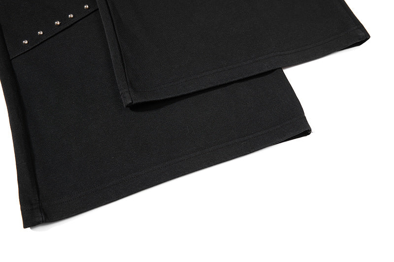 Yiaknis Wide-Leg Sweatpants with Diagonal Stud Rows, Black