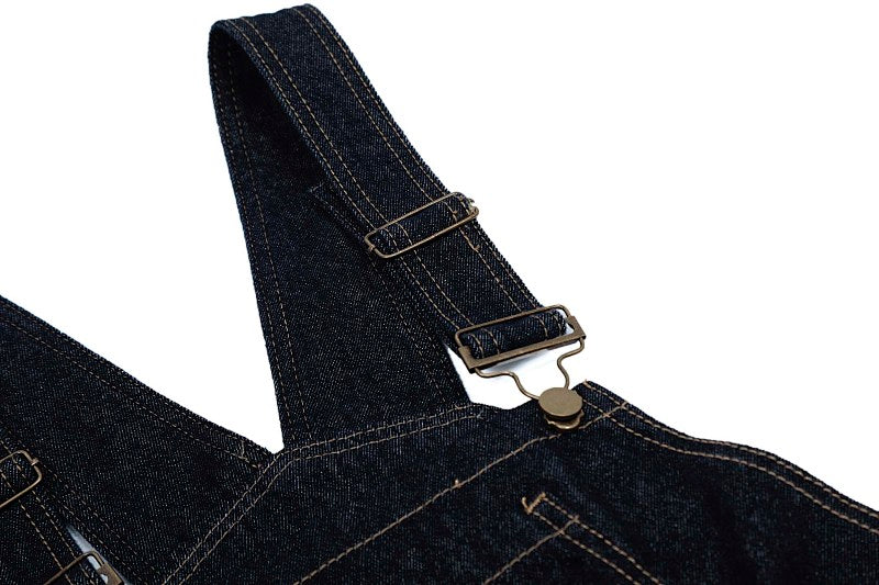 Yiaknis Dark Denim Cargo Overalls with Multiple Pockets - Wide Leg