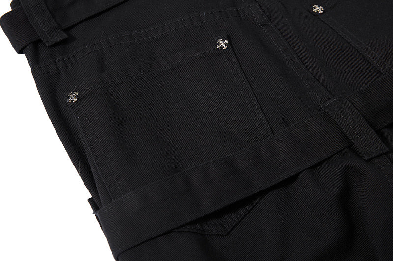 Yiaknis Black Flared Jeans with Buckle Leg Straps