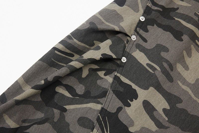 Yiaknis Curved-Leg Cropped Camo Trousers, Side Pockets, Grey Camo – photo 16