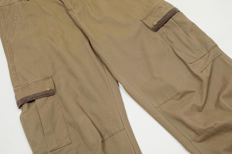 Yiaknis Wide-Leg Cargo Trousers with Flap Pockets, Khaki and Dark Grey – photo 16