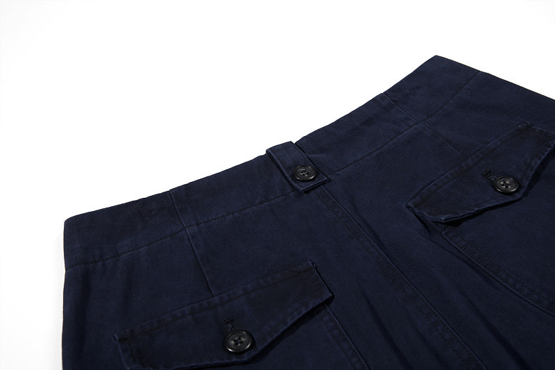 Yiaknis Wide-Leg Cargo Trousers with Button Front, Navy and Grey Green – photo 16