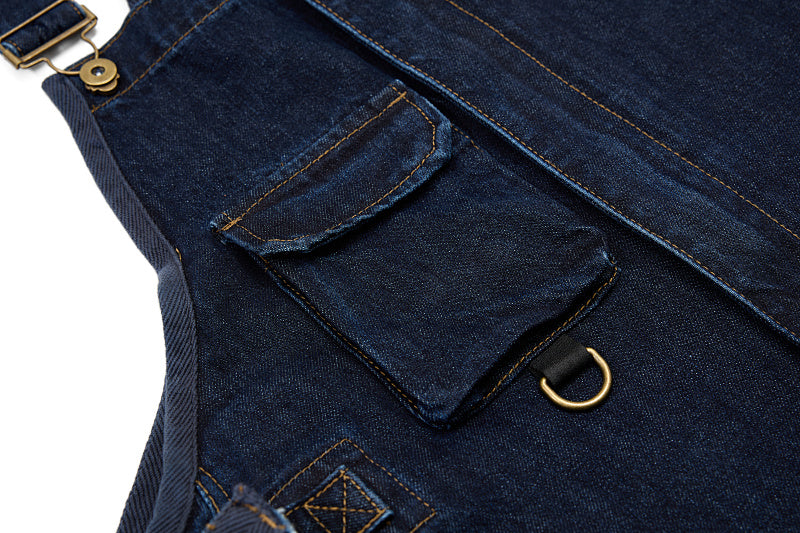 Yiaknis Dark Blue Denim Overalls with Zip and Cargo Pockets