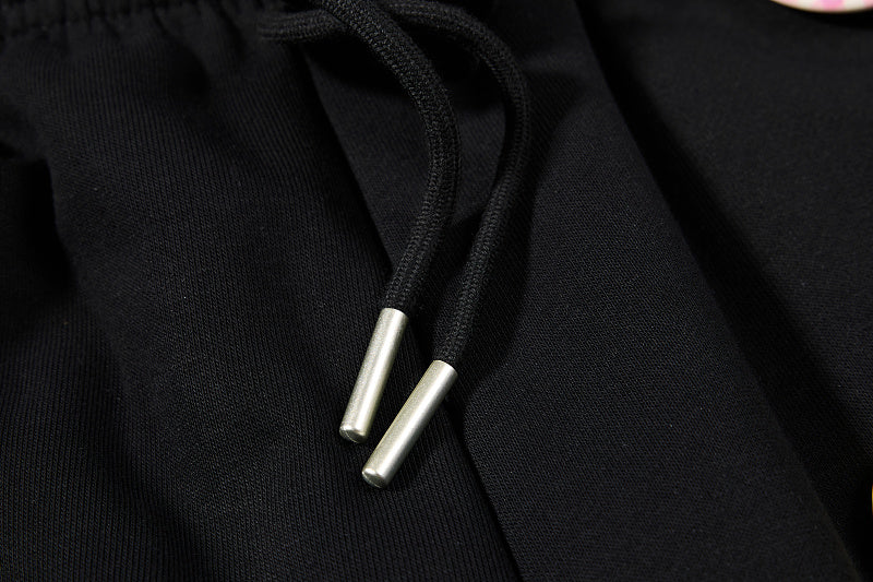 Yiaknis Wide-Leg Sweatpants, Colourful Buttons, Black and Light Grey