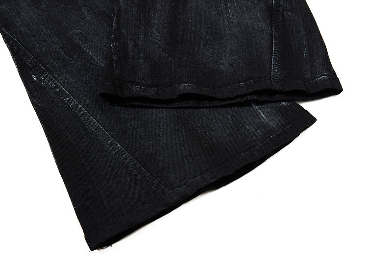 Yiaknis Black Washed Flared Jeans with Leg Studs