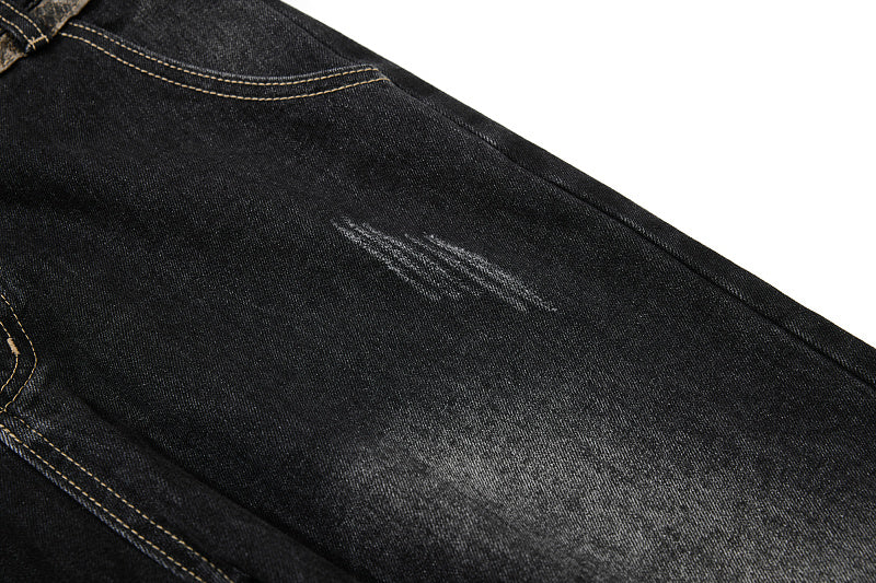 Yiaknis Black Washed Flared Jeans with Snake-Print Belt