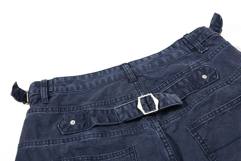 Yiaknis Wide-Leg Cropped Denim Trousers, Button Fly, Blue and Khaki – photo 16