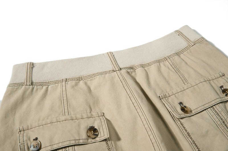 Yiaknis Khaki and Dark Grey Wide-Leg Cargo Trousers with Elastic Back Waist – photo 16