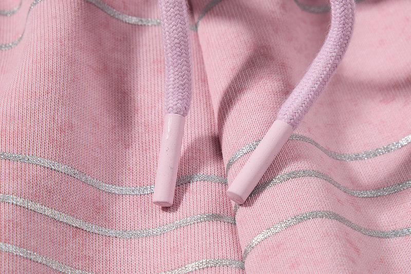Yiaknis Wide-Leg Sweatpants with Button and Line Print, Pink and Blue