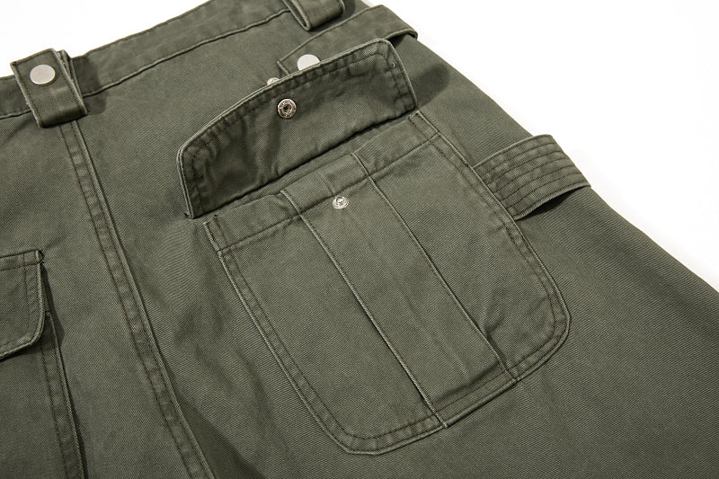 Yiaknis Wide-Leg Cropped Cargo Trousers, Button Fly, Green and Khaki – photo 17