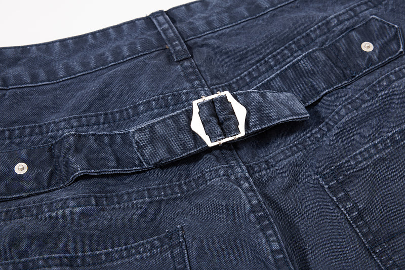 Yiaknis Wide-Leg Cropped Denim Trousers, Button Fly, Blue and Khaki – photo 17