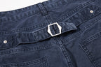 Yiaknis Wide-Leg Cropped Denim Trousers, Button Fly, Blue and Khaki – photo 17