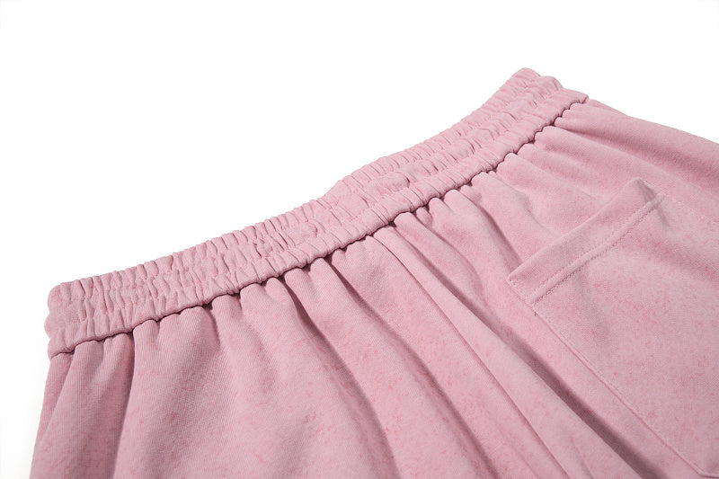Yiaknis Wide-Leg Sweatpants with Button and Line Print, Pink and Blue