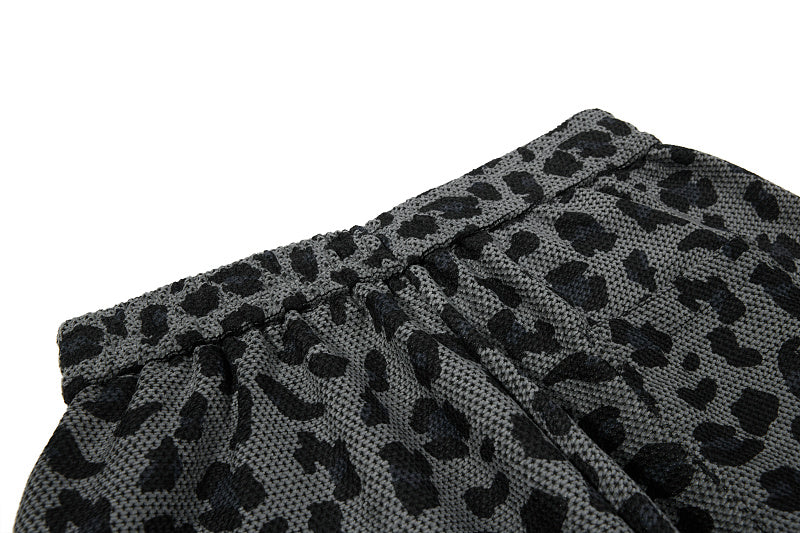 Yiaknis Leopard Print Sweatpants, Embroidered Patch, Grey and Blue