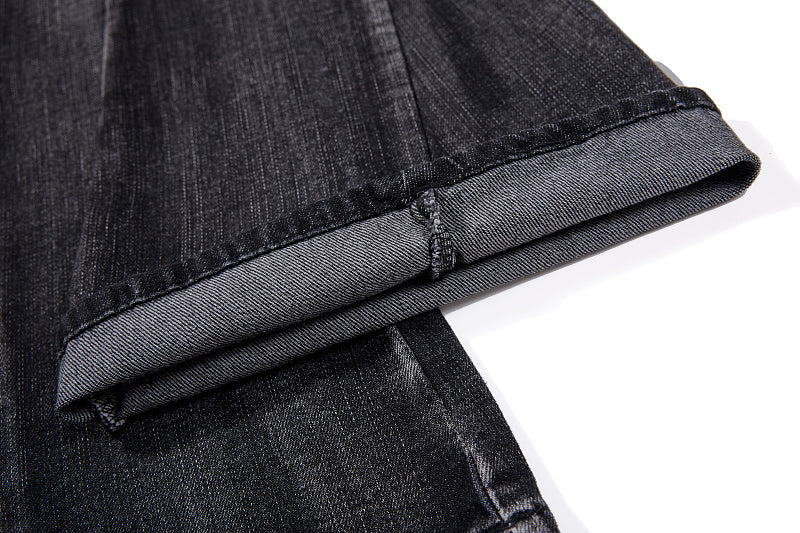 Yiaknis Black Flared Jeans with Gold Leg Embroidery