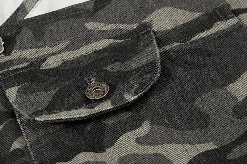 Yiaknis Camouflage Wide-Leg Overalls with Cargo Pockets