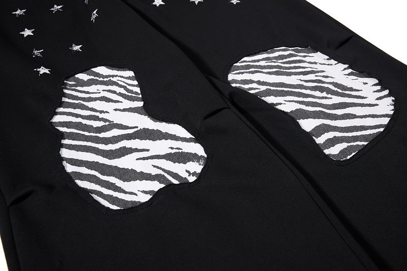 Yiaknis Wide-Leg Sweatpants, Star Print, Black and Light Grey