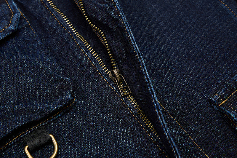 Yiaknis Dark Blue Denim Overalls with Zip and Cargo Pockets