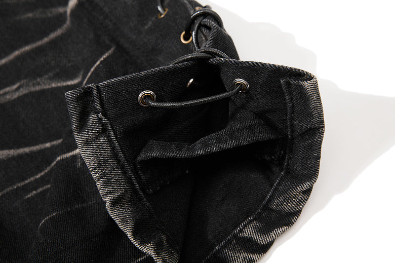 Yiaknis Black Washed Flared Jeans with Lace-Up Legs