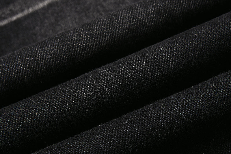 Yiaknis Black Washed Flared Jeans with Leopard Pattern, Black