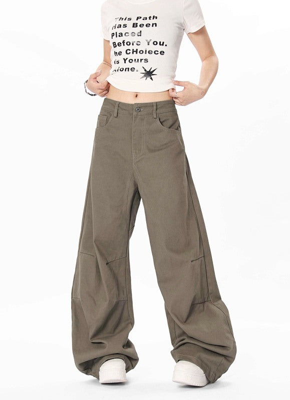 Yiaknis Wide-Leg Trousers with Button Fly and Side Pockets, Khaki and Black – photo 18